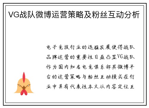 VG战队微博运营策略及粉丝互动分析